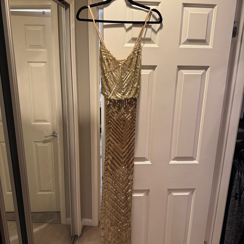 Adrianna Papell Gold Sequin Wedding Dress